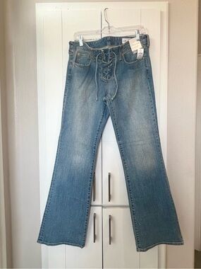 GAP Women's Lace-Up Straight-Leg Low rise Jeans in Light Blue